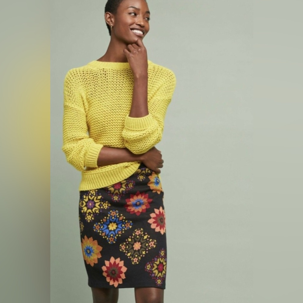 Maeve Anthropologie Knit Floral Sweater Skirt